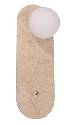 POI Oblong Beige Travertine Base & Opal Diffuser Wall Light